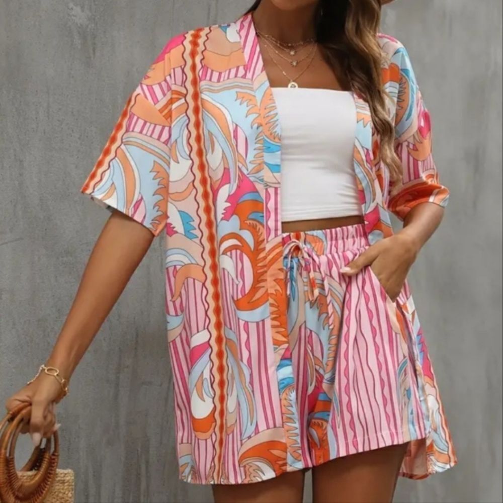 Ladies Bohemian striped two-piece set size Small